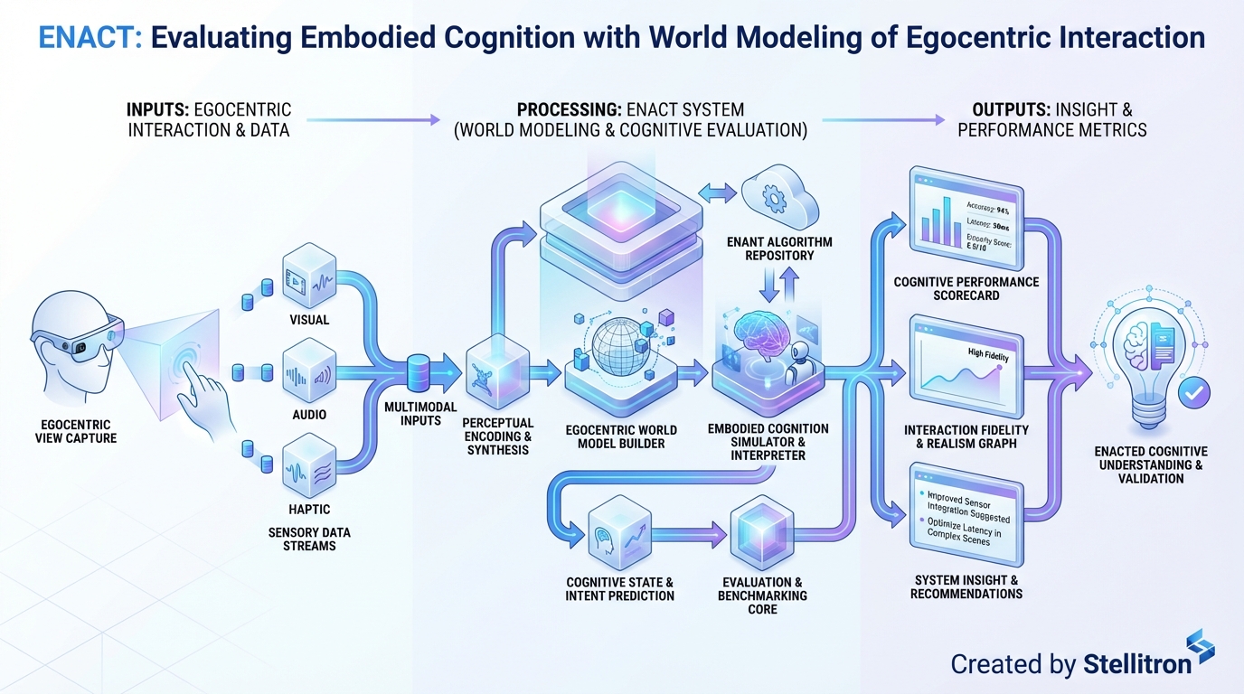 ENACT: Evaluating Embodied Cognition with World Modeling of Egocentric Interaction ENACT: Evaluating Embodied Cognition with World Modeling of Egocentric Interaction - Technical analysis infographic for Robotics by Stellitron