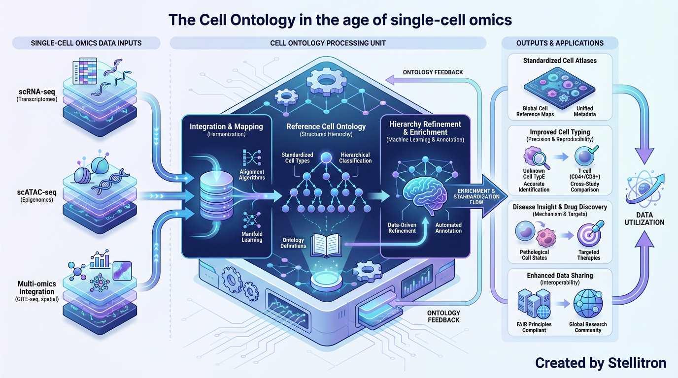The Cell Ontology in the age of single-cell omics The Cell Ontology in the age of single-cell omics - Technical analysis infographic for Bioinformatics by Stellitron