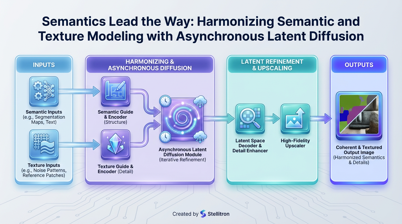 Semantics Lead the Way: Harmonizing Semantic and Texture Modeling with Asynchronous Latent Diffusion Semantics Lead the Way: Harmonizing Semantic and Texture Modeling with Asynchronous Latent Diffusion - Technical analysis infographic for Enterprise AI by Stellitron