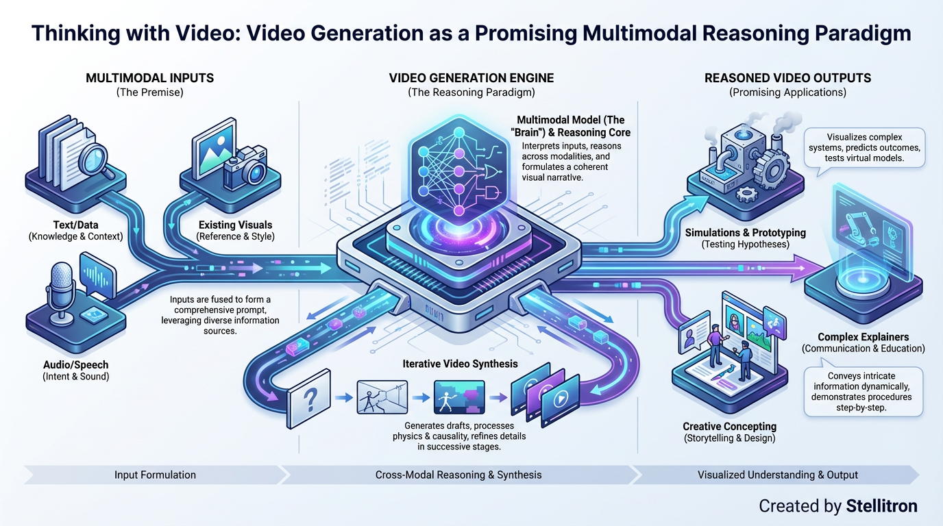 Thinking with Video: Video Generation as a Promising Multimodal Reasoning Paradigm Thinking with Video: Video Generation as a Promising Multimodal Reasoning Paradigm - Technical analysis infographic for Enterprise AI by Stellitron